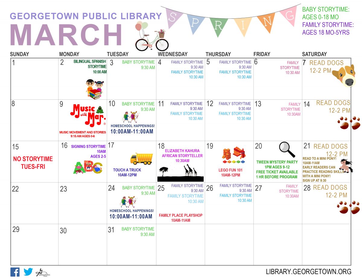 Kid’s March Calendar 2020 Public Library